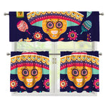Mexican Skull Cinco de Mayo Print 3 Piece Kitchen Curtains