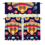 Mexican Skull Cinco de Mayo Print 3 Piece Kitchen Curtains