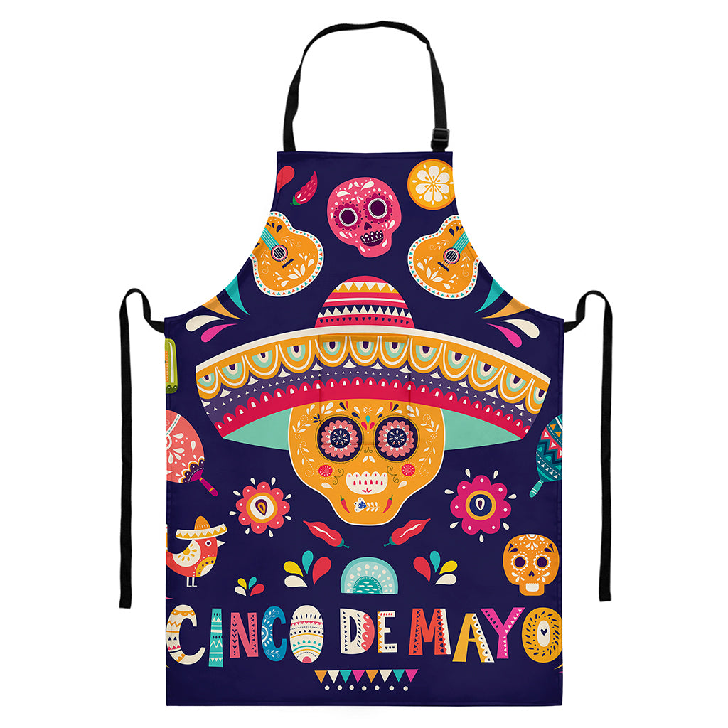 Mexican Skull Cinco de Mayo Print Bib Apron With Pocket
