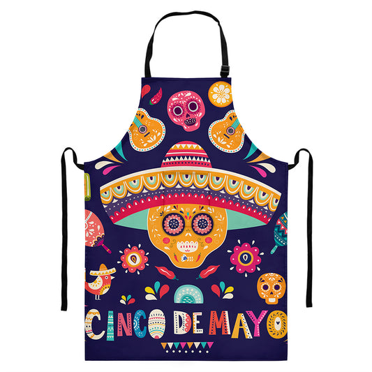 Mexican Skull Cinco de Mayo Print Bib Apron With Pocket
