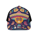 Mexican Skull Cinco de Mayo Print Black Mesh Trucker Hat