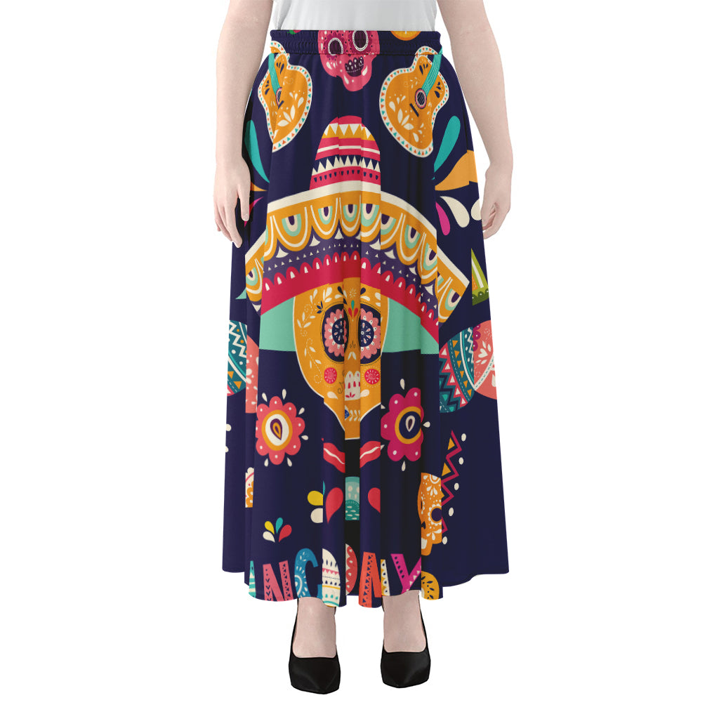 Mexican Skull Cinco de Mayo Print Chiffon Maxi Skirt