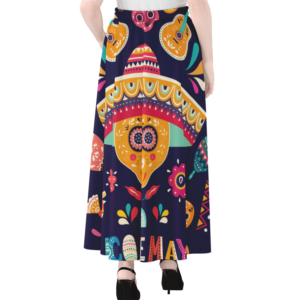 Mexican Skull Cinco de Mayo Print Chiffon Maxi Skirt