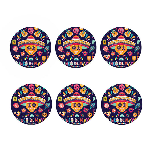 Mexican Skull Cinco de Mayo Print Coaster Set