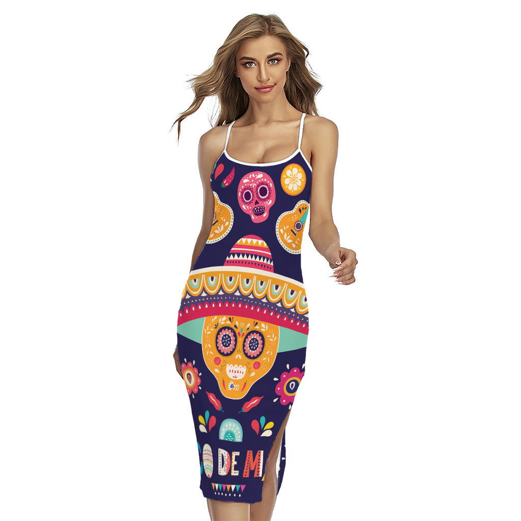 Mexican Skull Cinco de Mayo Print Cross Back Cami Dress
