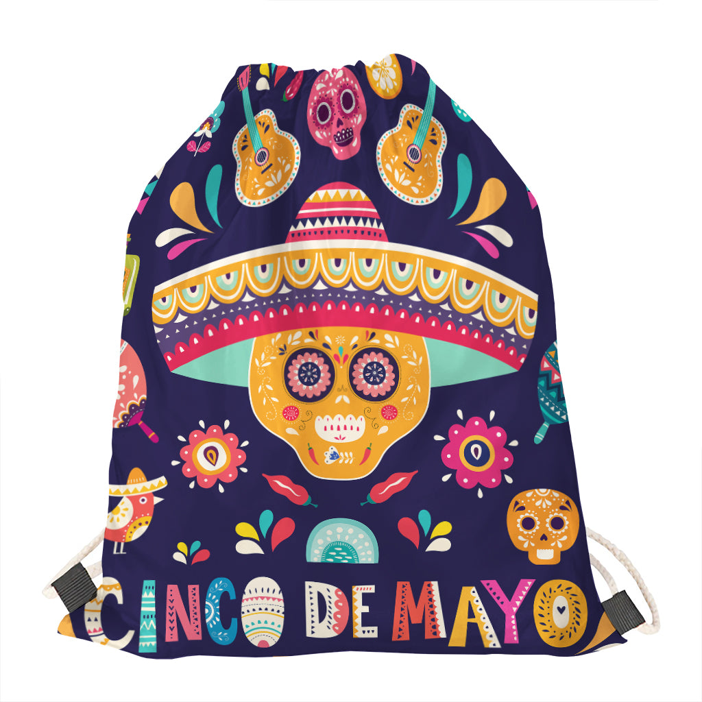 Mexican Skull Cinco de Mayo Print Drawstring Bag