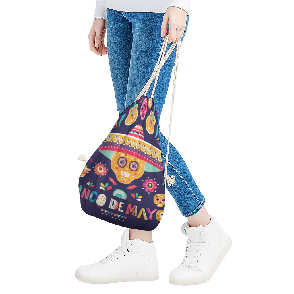 Mexican Skull Cinco de Mayo Print Drawstring Bag