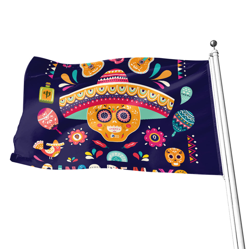 Mexican Skull Cinco de Mayo Print Flag