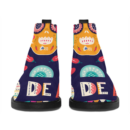 Mexican Skull Cinco de Mayo Print Flat Ankle Boots