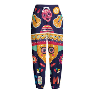 Mexican Skull Cinco de Mayo Print Fleece Lined Knit Pants