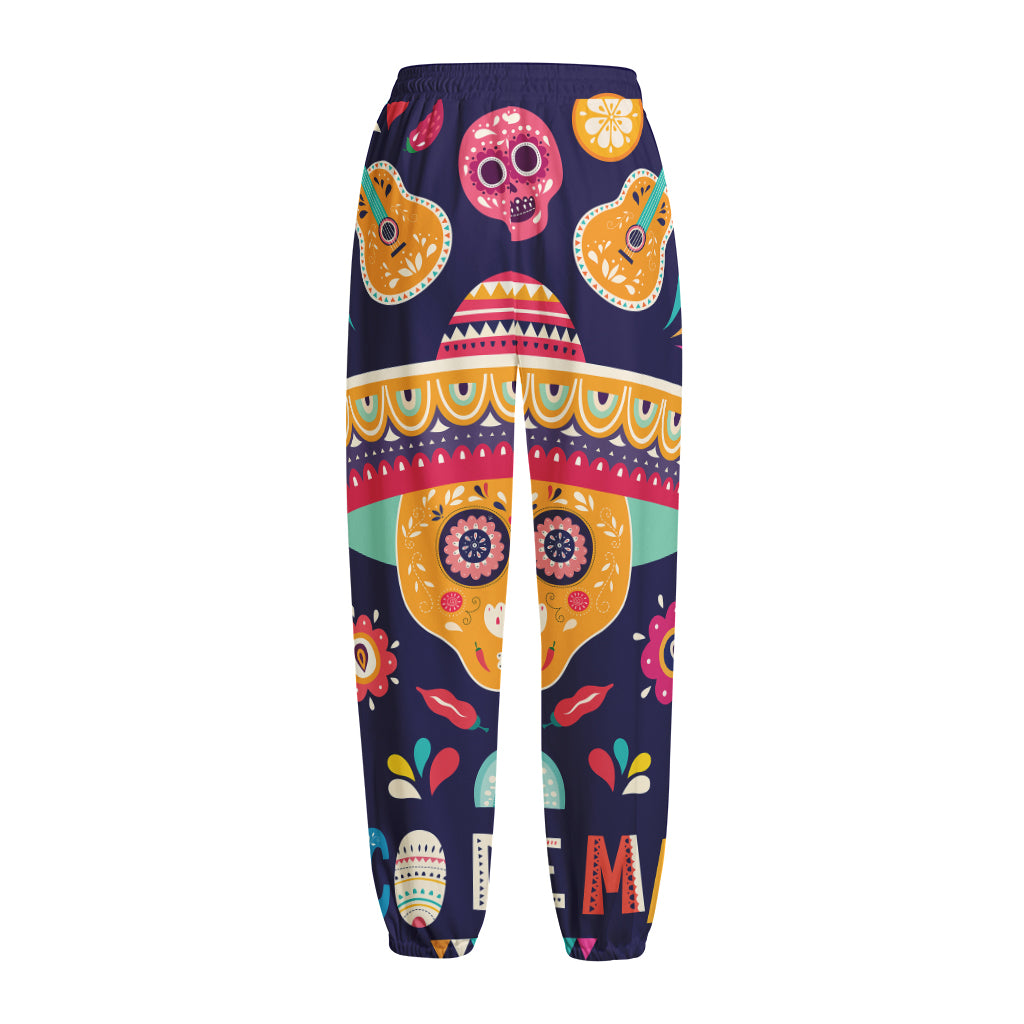 Mexican Skull Cinco de Mayo Print Fleece Lined Knit Pants