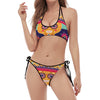 Mexican Skull Cinco de Mayo Print Halter Scoop Tie Side Bikini