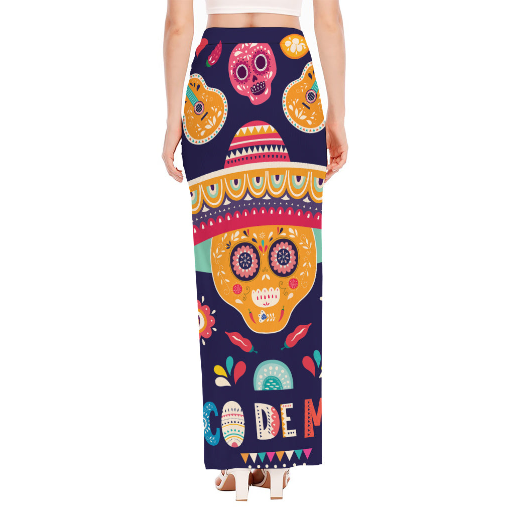 Mexican Skull Cinco de Mayo Print High Slit Maxi Skirt