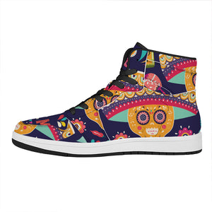 Mexican Skull Cinco de Mayo Print High Top Leather Sneakers