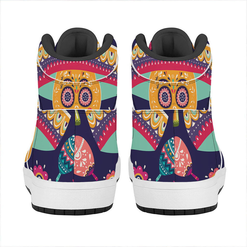 Mexican Skull Cinco de Mayo Print High Top Leather Sneakers