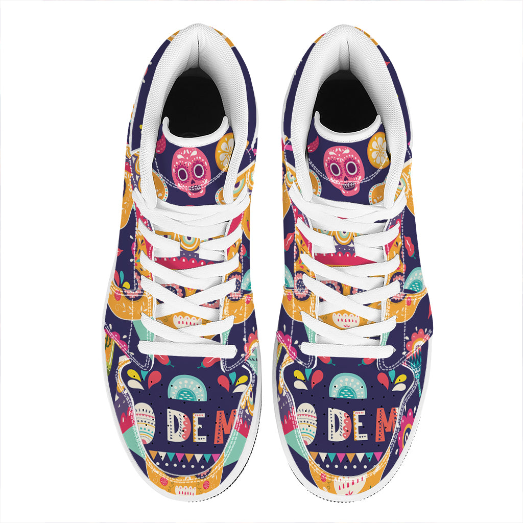 Mexican Skull Cinco de Mayo Print High Top Leather Sneakers