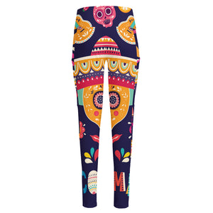 Mexican Skull Cinco de Mayo Print High-Waisted Pocket Leggings