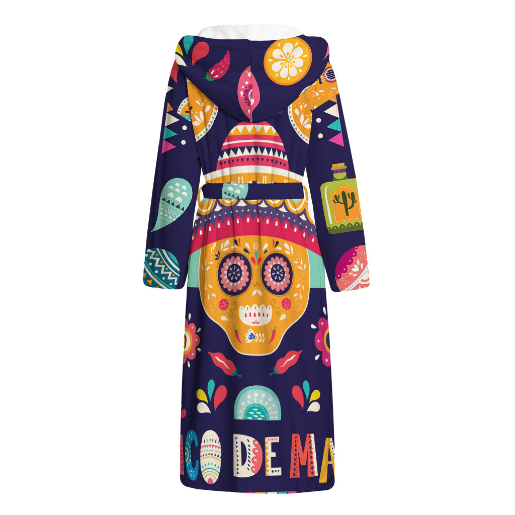 Mexican Skull Cinco de Mayo Print Hooded Bathrobe