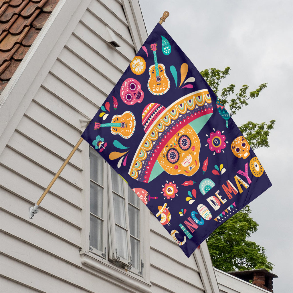 Mexican Skull Cinco de Mayo Print House Flag