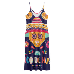 Mexican Skull Cinco de Mayo Print Jersey Midi Cami Dress