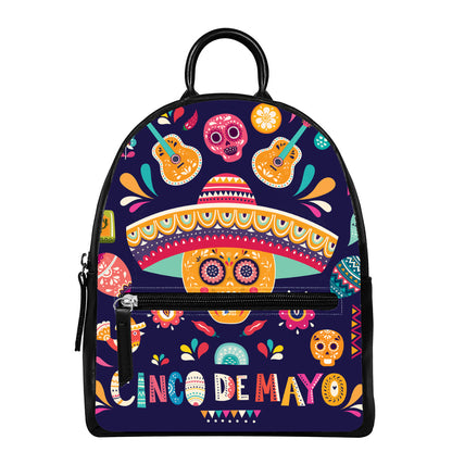 Mexican Skull Cinco de Mayo Print Leather Backpack