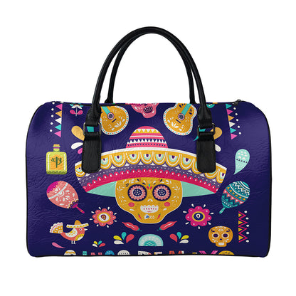 Mexican Skull Cinco de Mayo Print Leather Duffle Bag