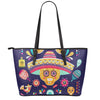 Mexican Skull Cinco de Mayo Print Leather Tote Bag