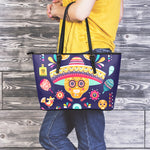 Mexican Skull Cinco de Mayo Print Leather Tote Bag