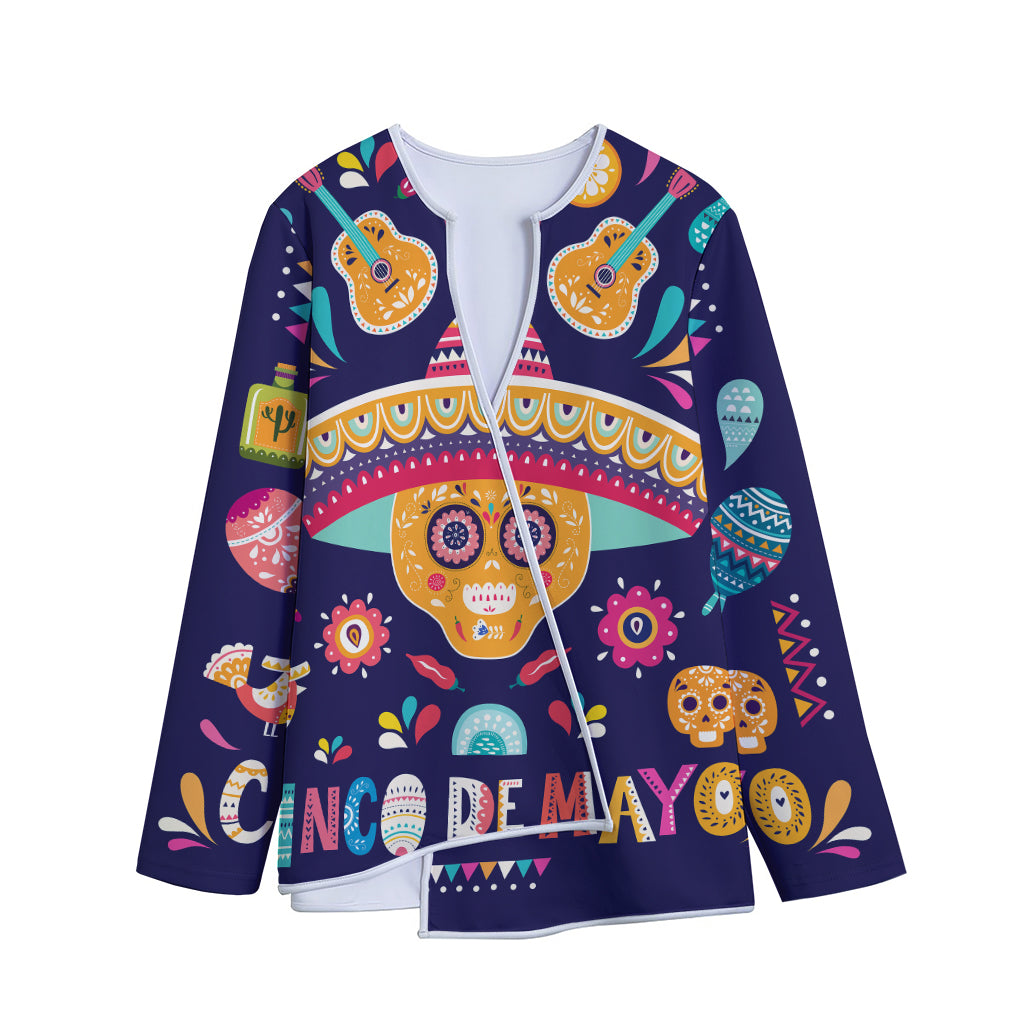 Mexican Skull Cinco de Mayo Print Long Sleeve Short Coat