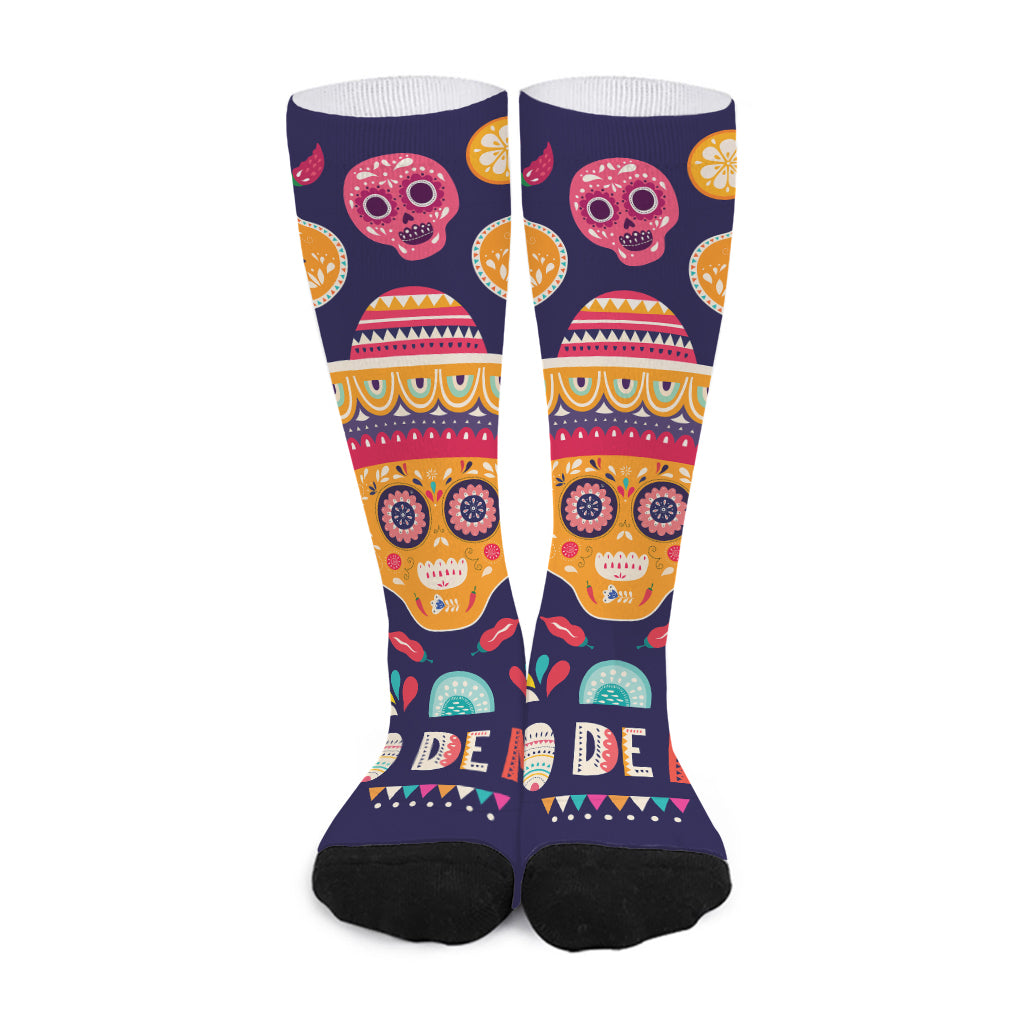 Mexican Skull Cinco de Mayo Print Long Socks