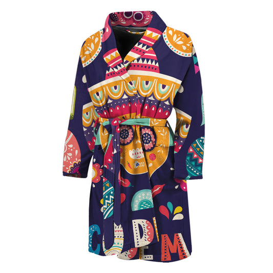 Mexican Skull Cinco de Mayo Print Men's Bathrobe