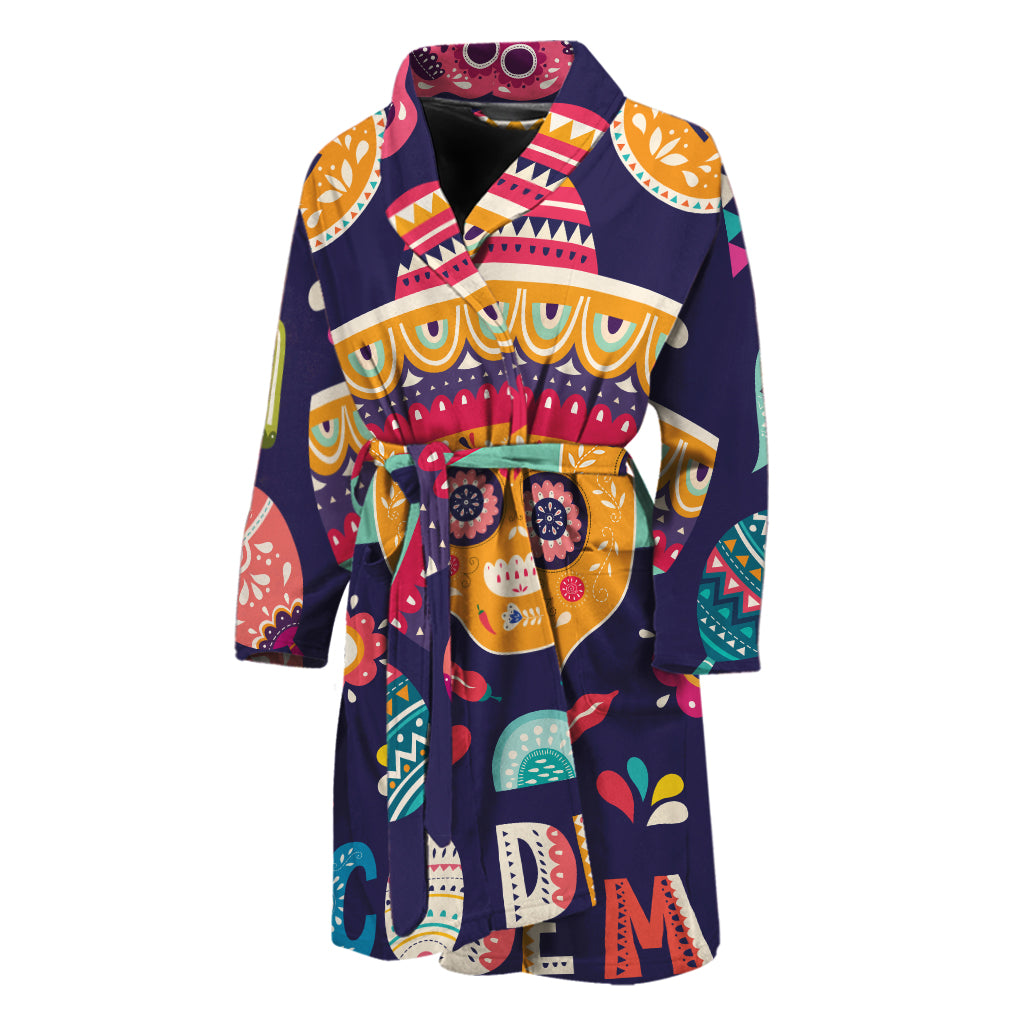 Mexican Skull Cinco de Mayo Print Men's Bathrobe