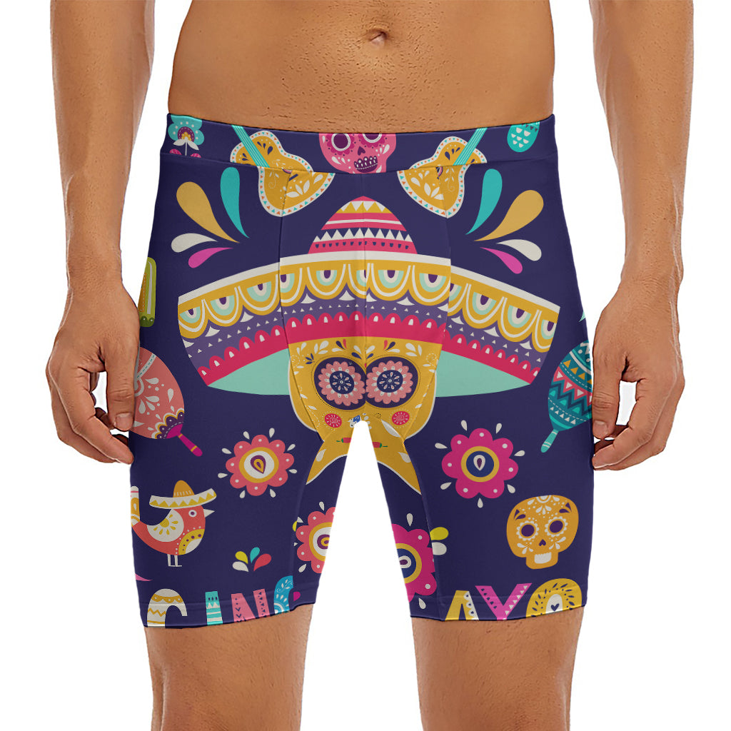 Mexican Skull Cinco de Mayo Print Men's Long Boxer Briefs