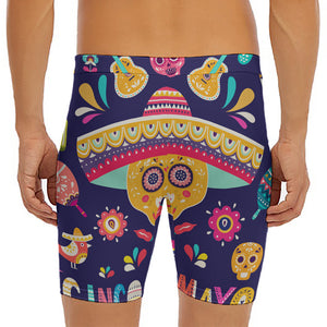 Mexican Skull Cinco de Mayo Print Men's Long Boxer Briefs