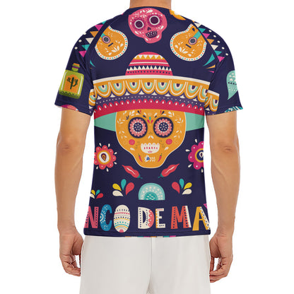 Mexican Skull Cinco de Mayo Print Men's Short Sleeve Rash Guard