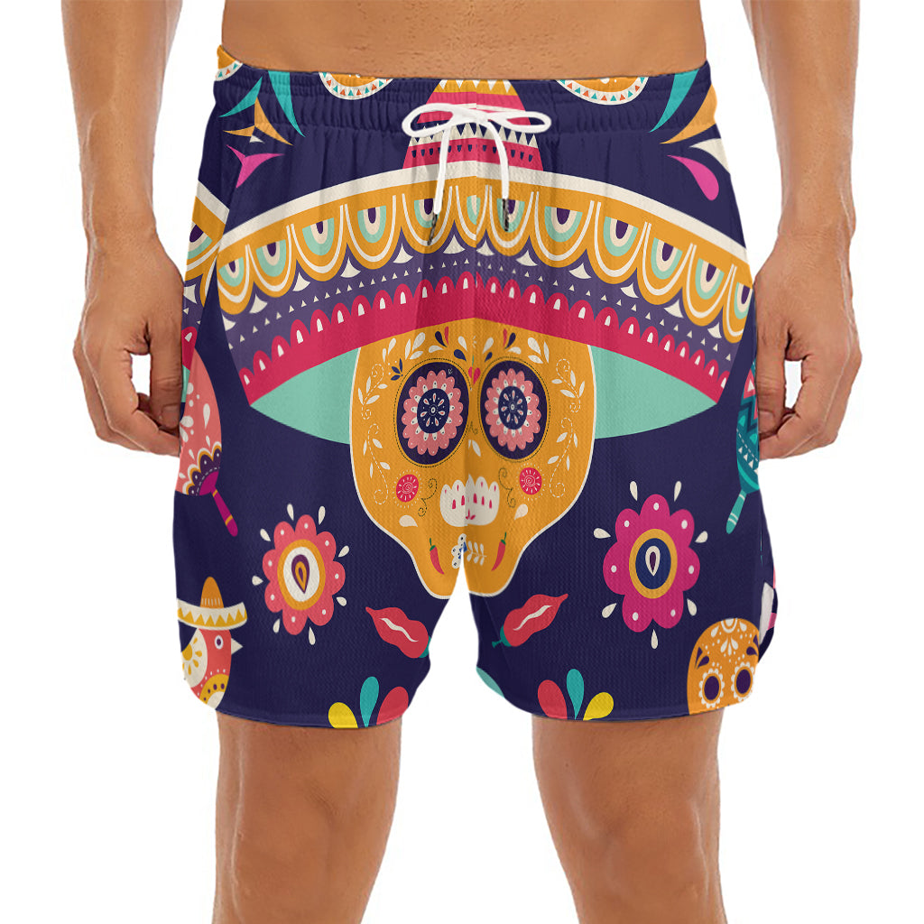 Mexican Skull Cinco de Mayo Print Men's Split Running Shorts