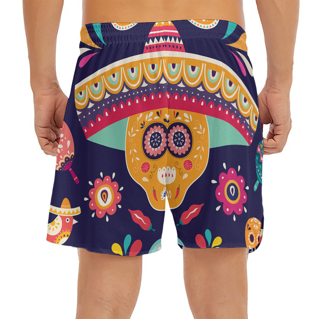 Mexican Skull Cinco de Mayo Print Men's Split Running Shorts