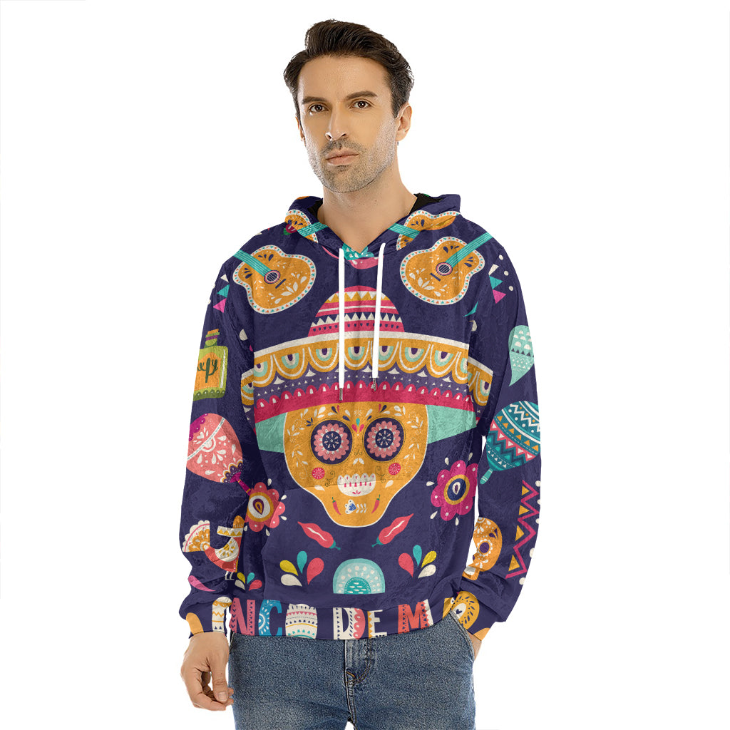 Mexican Skull Cinco de Mayo Print Men's Velvet Pullover Hoodie