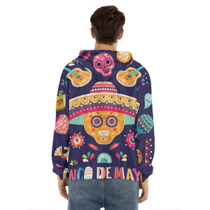 Mexican Skull Cinco de Mayo Print Men's Velvet Pullover Hoodie