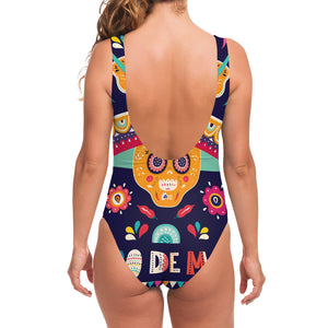 Mexican Skull Cinco de Mayo Print One Piece Swimsuit