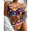 Mexican Skull Cinco de Mayo Print One Shoulder Bikini Set