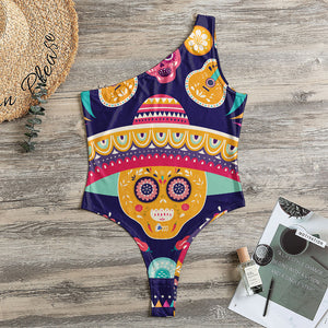 Mexican Skull Cinco de Mayo Print One Shoulder Bodysuit