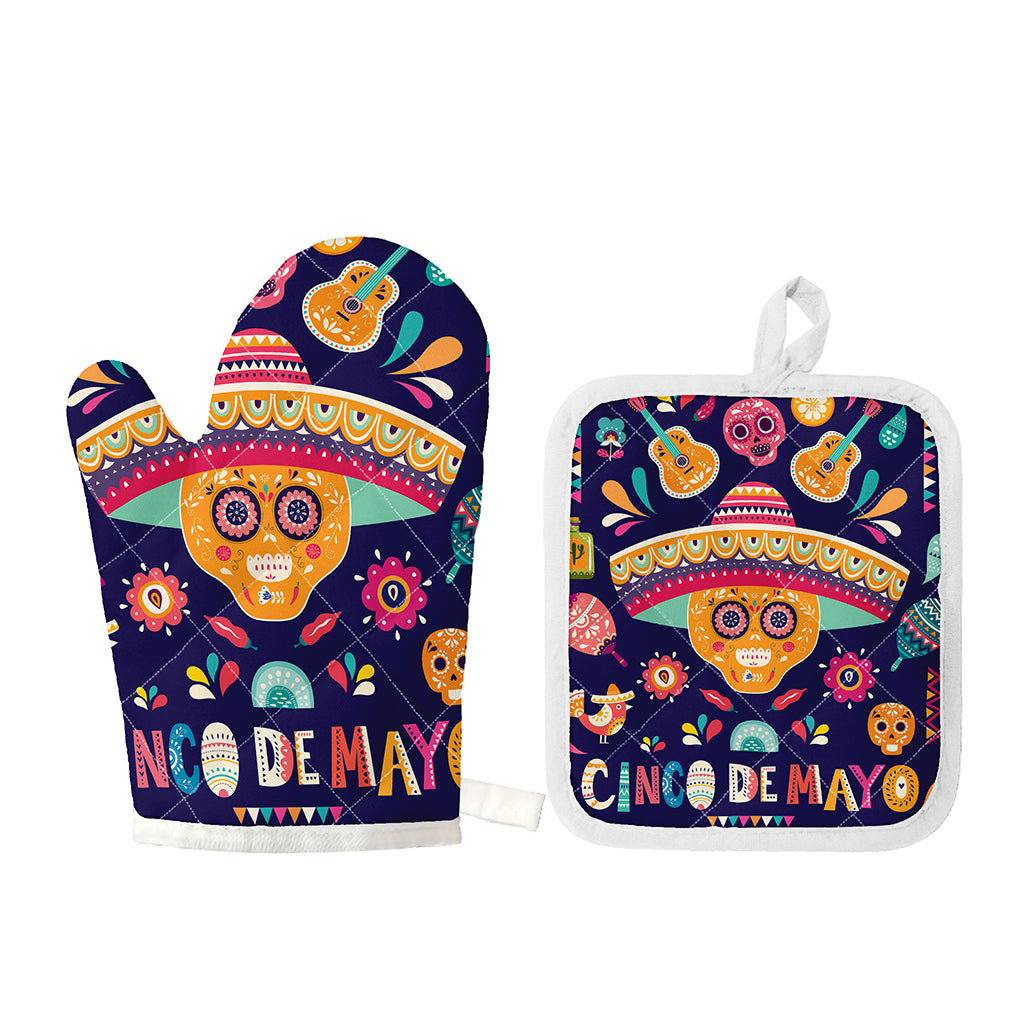 Mexican Skull Cinco de Mayo Print Oven Mitt And Pot Holder Set