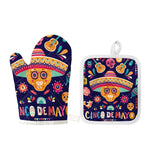 Mexican Skull Cinco de Mayo Print Oven Mitt And Pot Holder Set