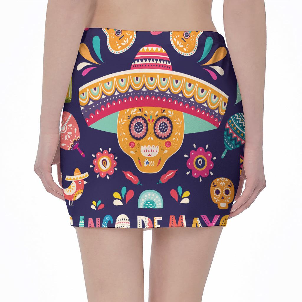 Mexican Skull Cinco de Mayo Print Pencil Mini Skirt