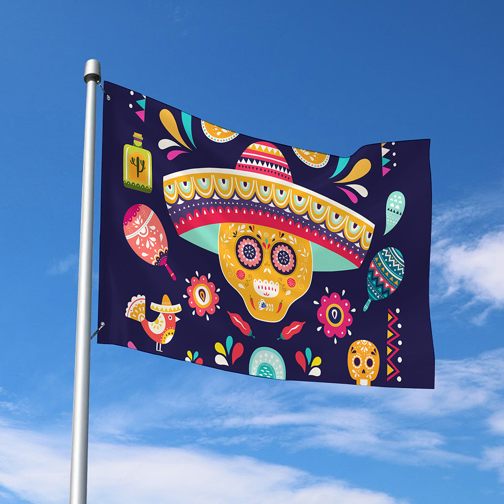 Mexican Skull Cinco de Mayo Print Polyester Flag