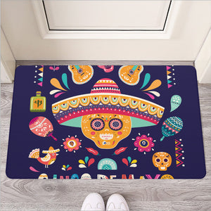 Mexican Skull Cinco de Mayo Print Rubber Doormat