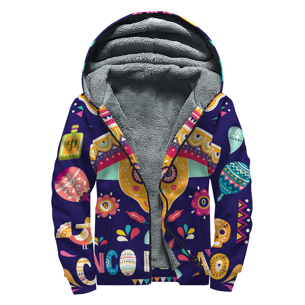 Mexican Skull Cinco de Mayo Print Sherpa Lined Zip Up Hoodie