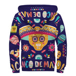 Mexican Skull Cinco de Mayo Print Sherpa Lined Zip Up Hoodie