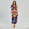 Mexican Skull Cinco de Mayo Print Short Sleeve Maxi Dress